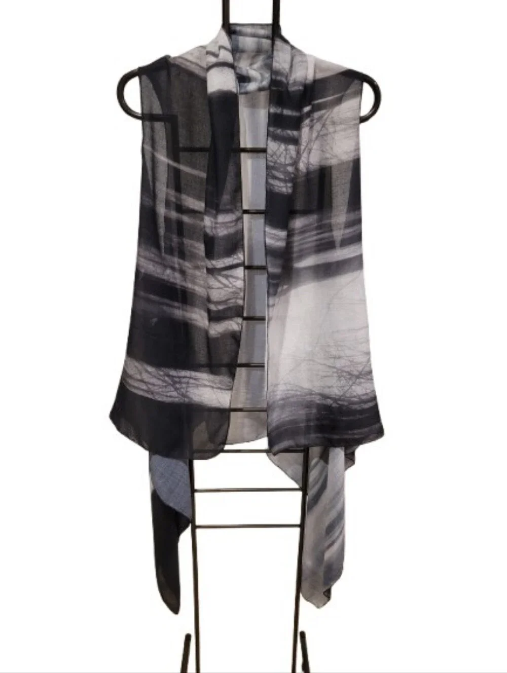 By Design Lightweight Black & Gray Picture To Fabric Sheer Wrap Vest OS